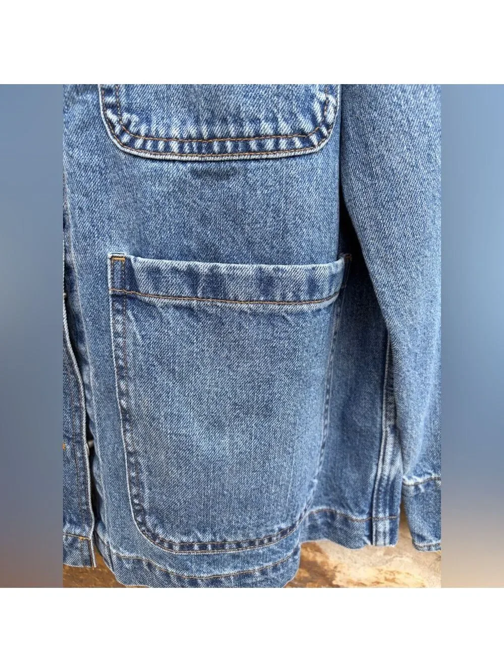 Gap Relaxed Denim Farm Utility Chore Jacket Coat NWOT XS Workwear Ranch - Picture 8 of 10